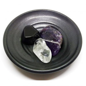BE Wundervoll Bowl Healingstones Love Light Turmalin Rosenquarz Amethyst Bergkristall Keramik handmade